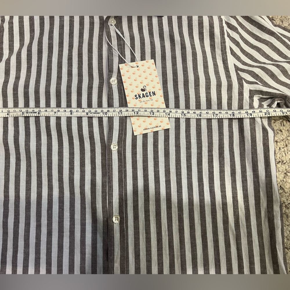Skagen Men's Casual Striped Button Down Shirt - Brown and White-NWT - Picture 6 of 8